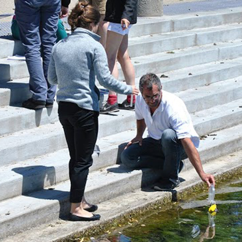 Teachers in the San Mateo Environmental Literacy Collaborative learn how to test water.